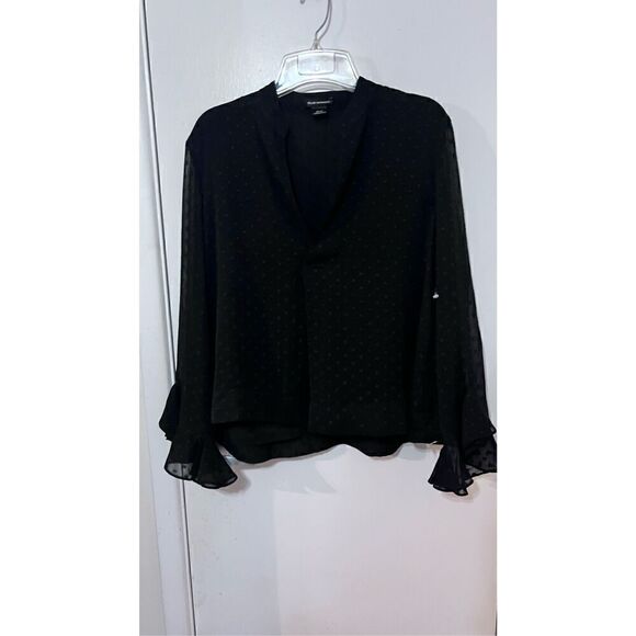 Club Monaco Black Silk Blouse Tiny Polka Dots Womens SZ XS - Picture 3 of 9